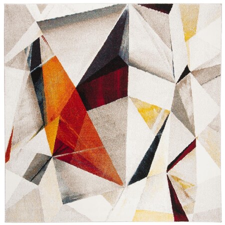 Flowers First 5 ft. 3 in. x 5 ft. 3 in. Porcello Contemporary Square Power Loomed Rug Light Grey & Orange FL1890596